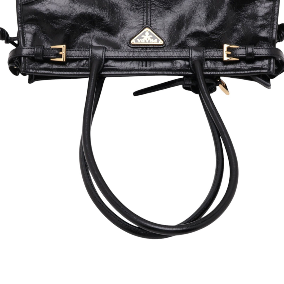 Prada Medium Glossy Calfskin Bonnie Satchel — Black