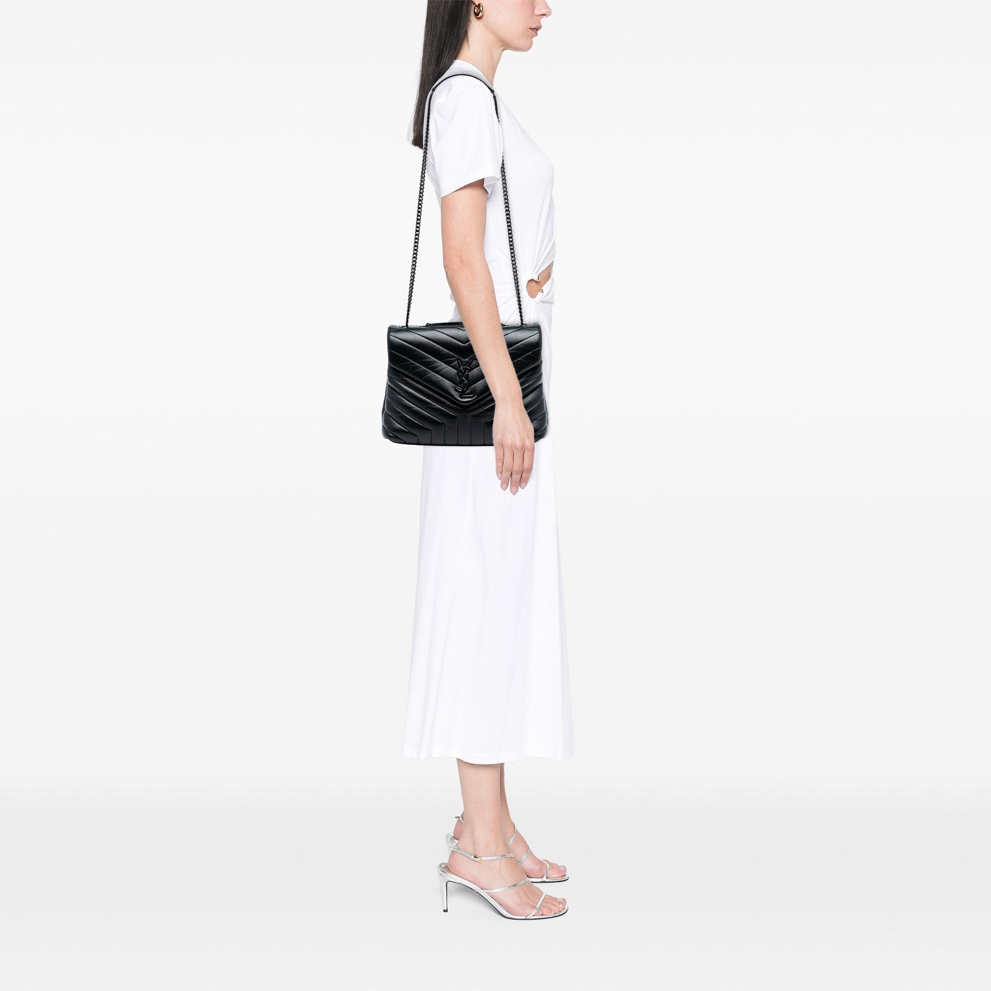 Saint Laurent Medium Matelasse Calfskin Monogram Monochrome LouLou Shoulder Bag