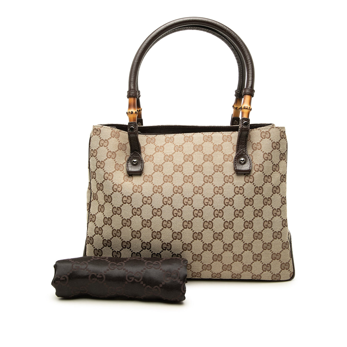 Gucci GG Canvas Bamboo Tote — Beige