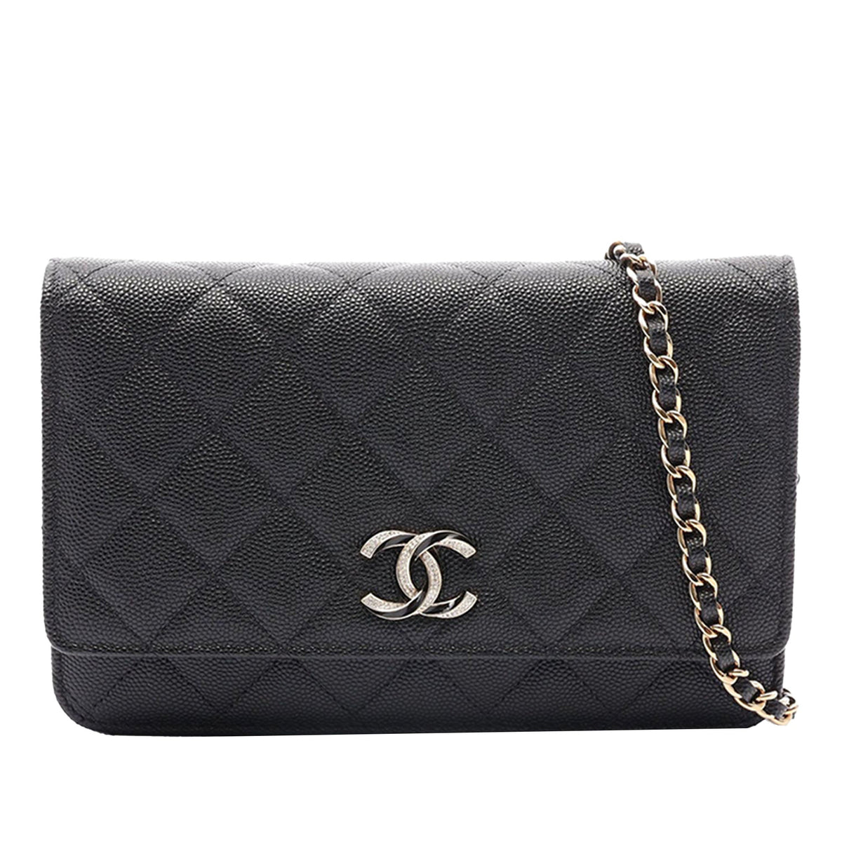 Chanel CC Quilted Caviar Wallet on Chain — Black