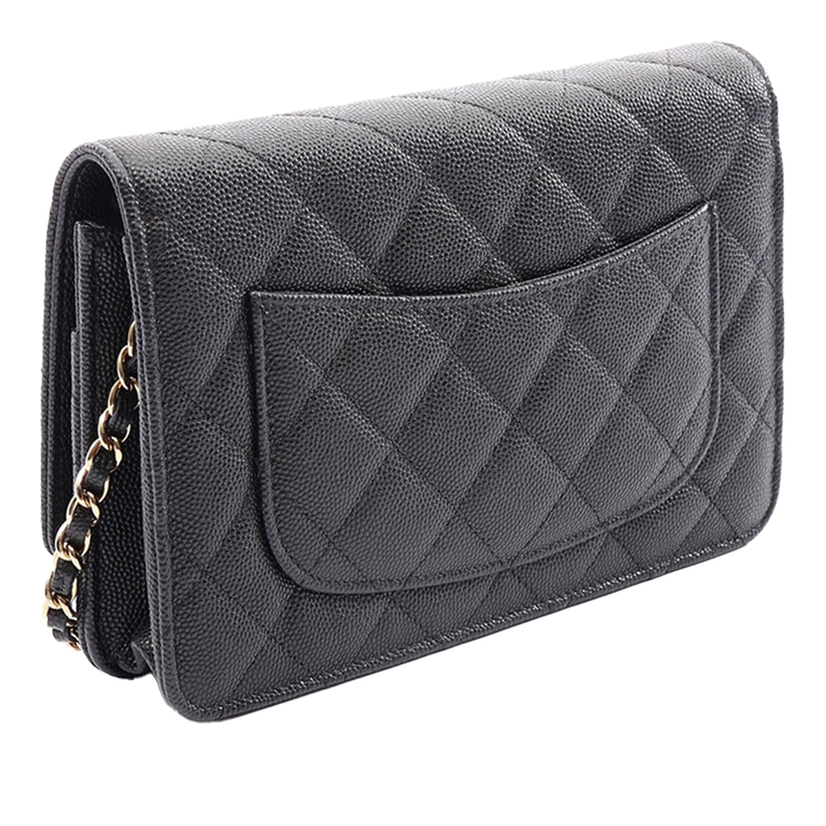 Chanel CC Quilted Caviar Wallet on Chain — Black