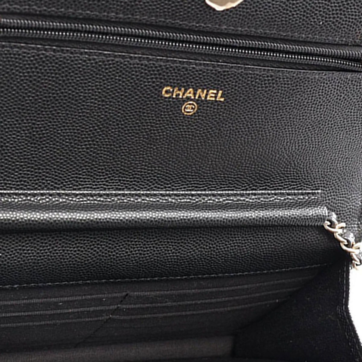 Chanel CC Quilted Caviar Wallet on Chain — Black