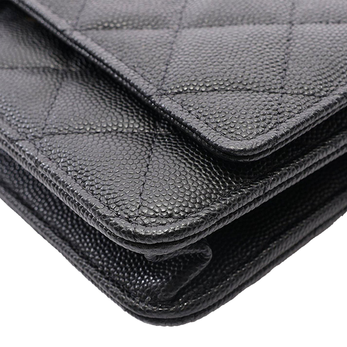 Chanel CC Quilted Caviar Wallet on Chain — Black