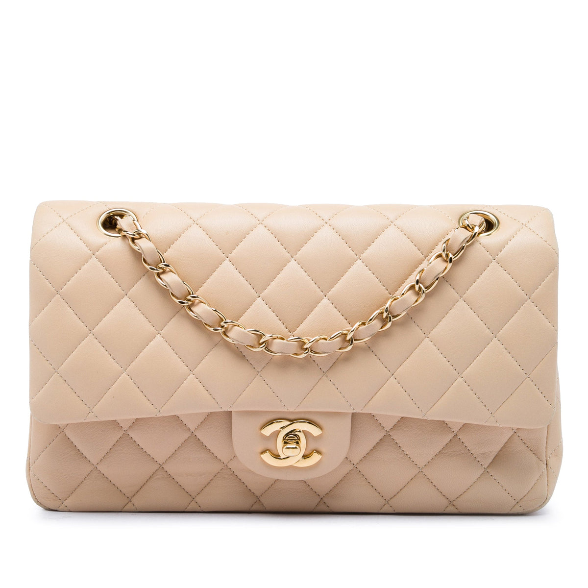 Chanel Medium Classic Lambskin Double Flap — Beige
