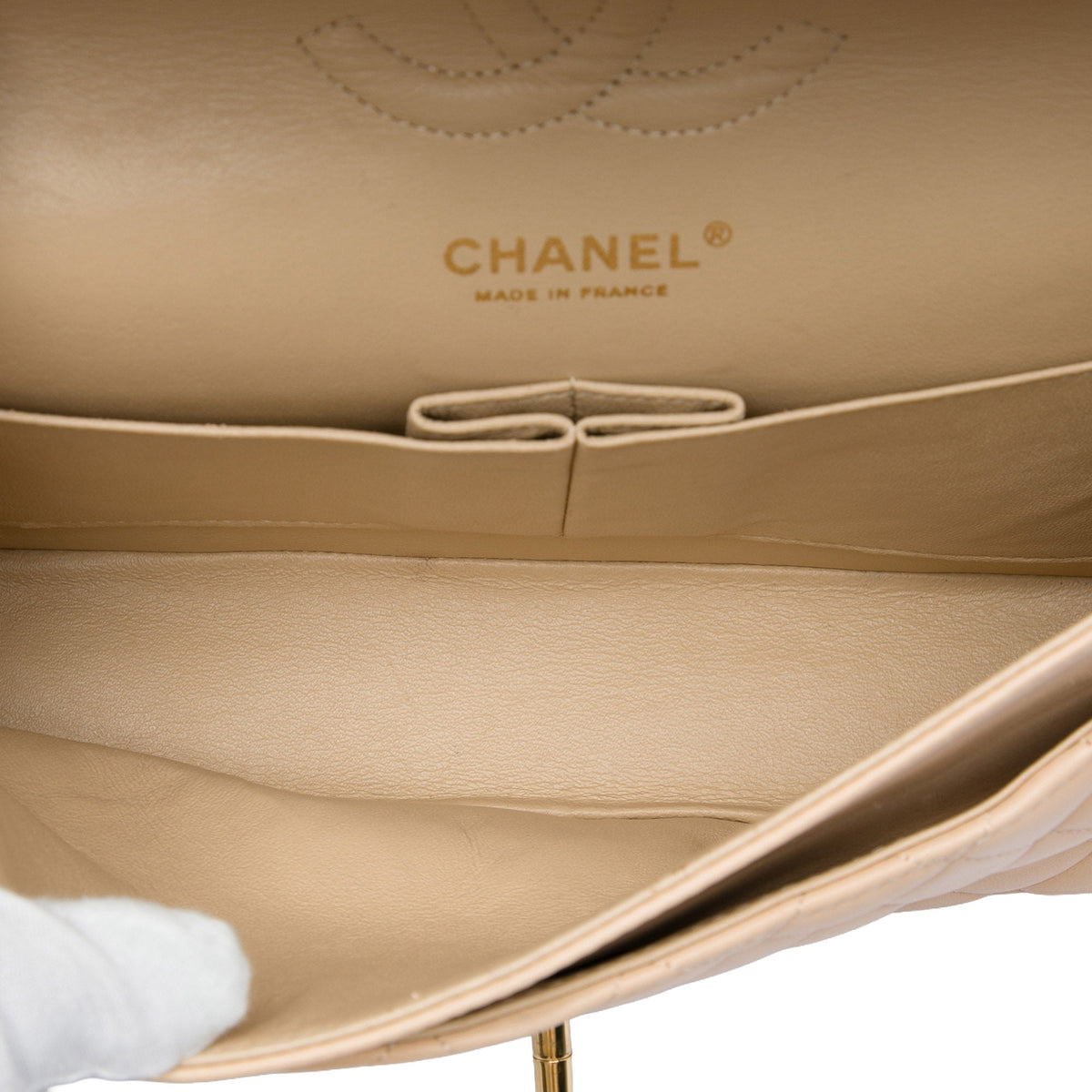 Chanel Medium Classic Lambskin Double Flap — Beige