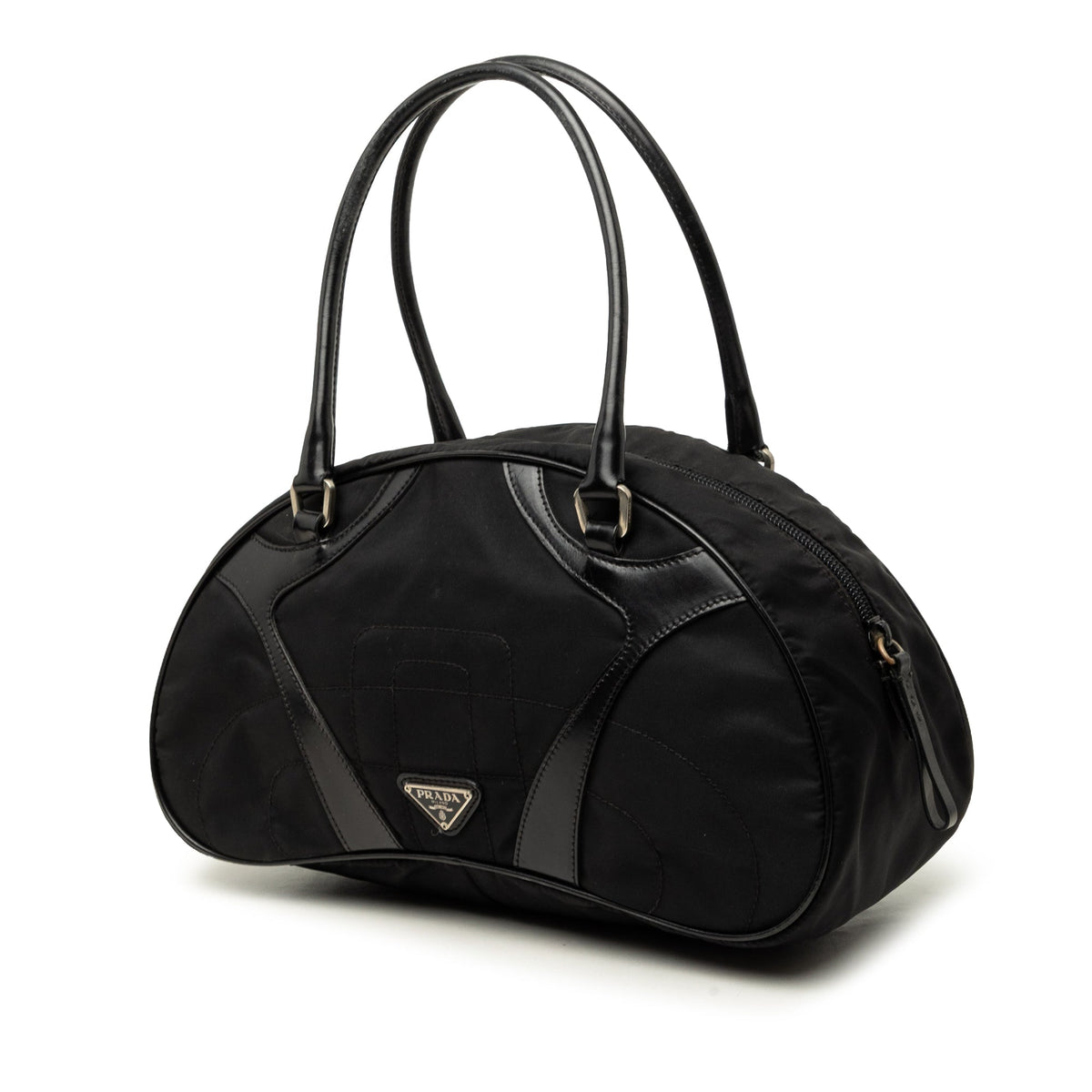 Prada Vitello Drive Trimmed Tessuto Bowler Bag