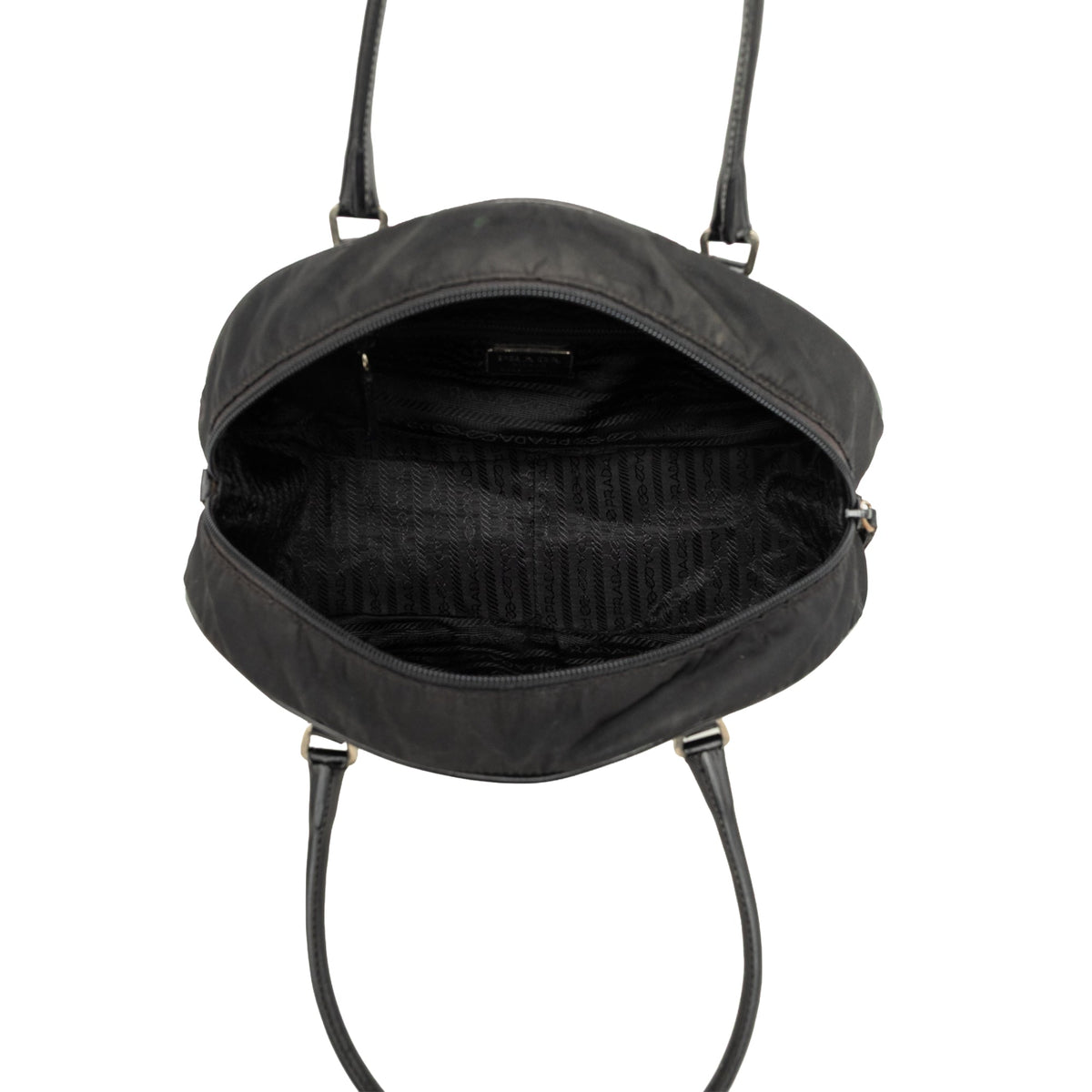 Prada Vitello Drive Trimmed Tessuto Bowler Bag