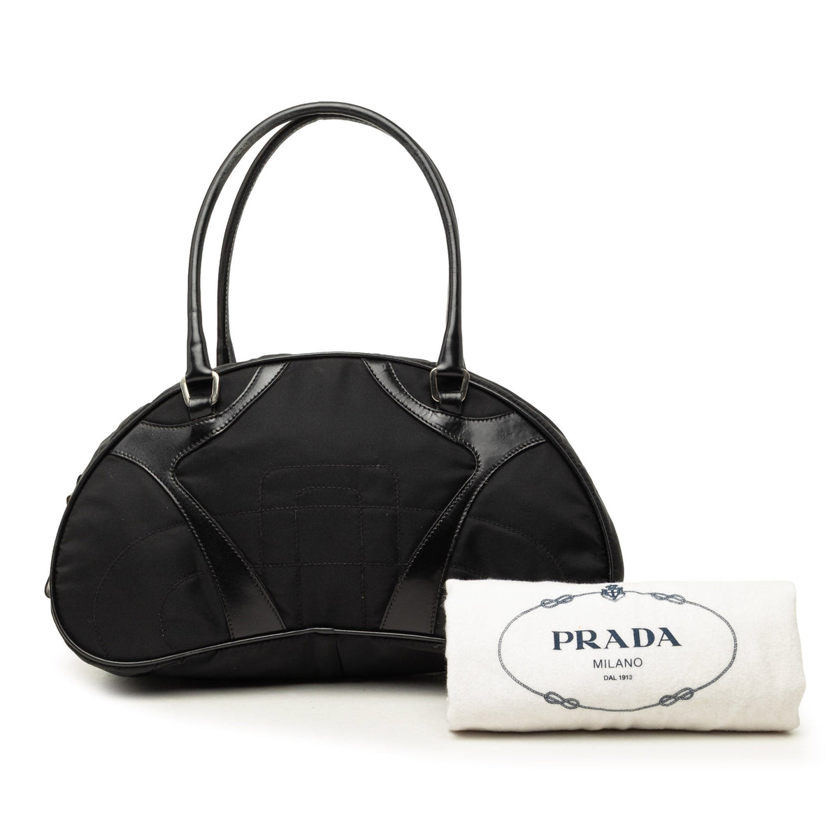 Prada Vitello Drive Trimmed Tessuto Bowler Bag