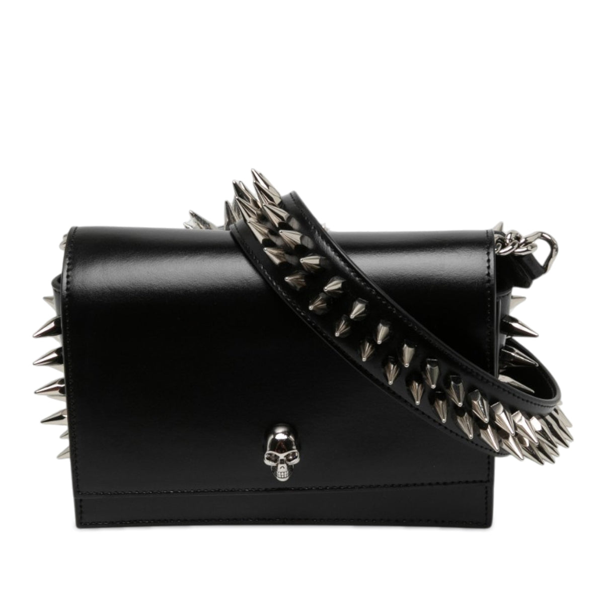 Alexander McQueen Small Smooth Calfskin Skull Biker Crossbody — Black