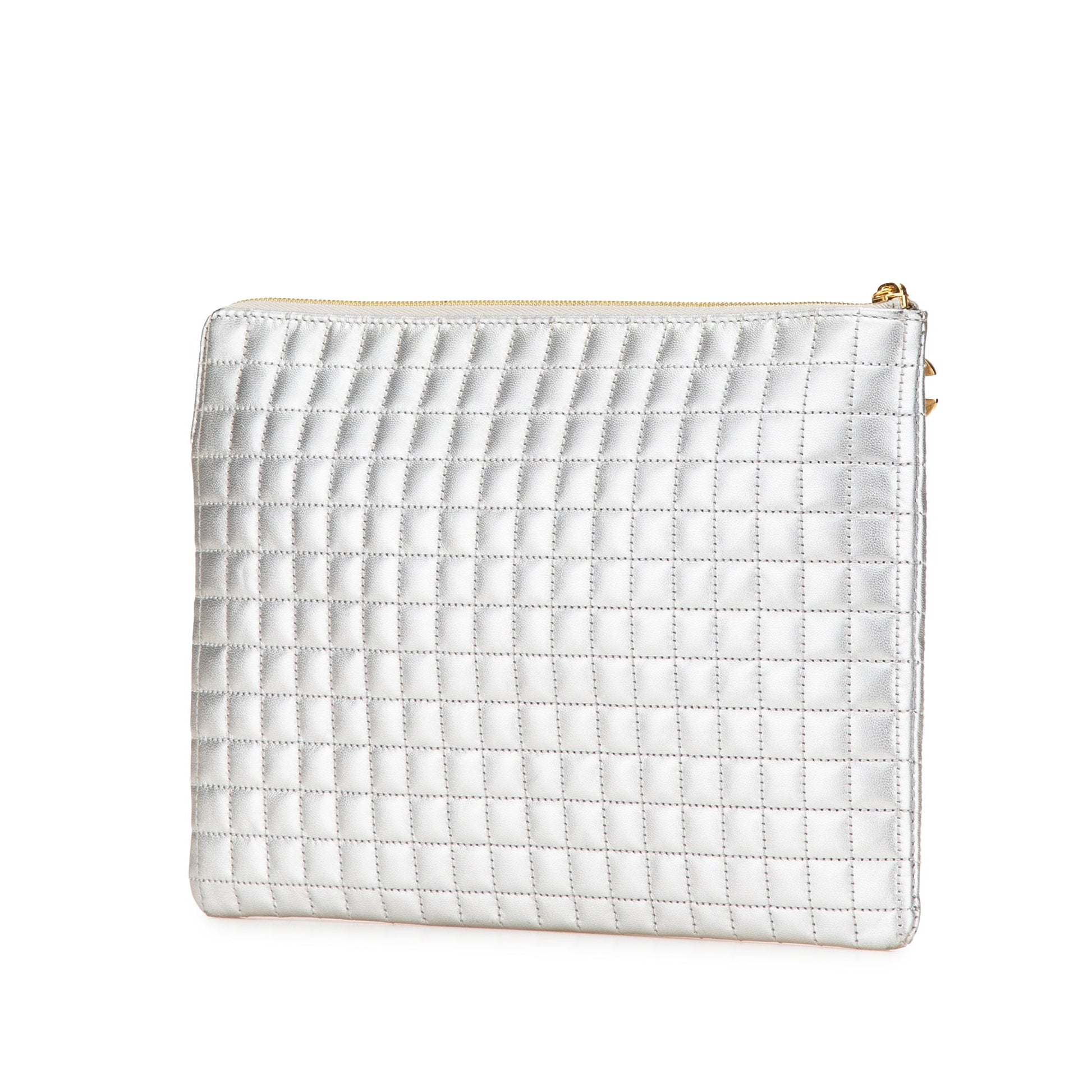 Celine Quilted Metallic Calfskin C Charm Pouch