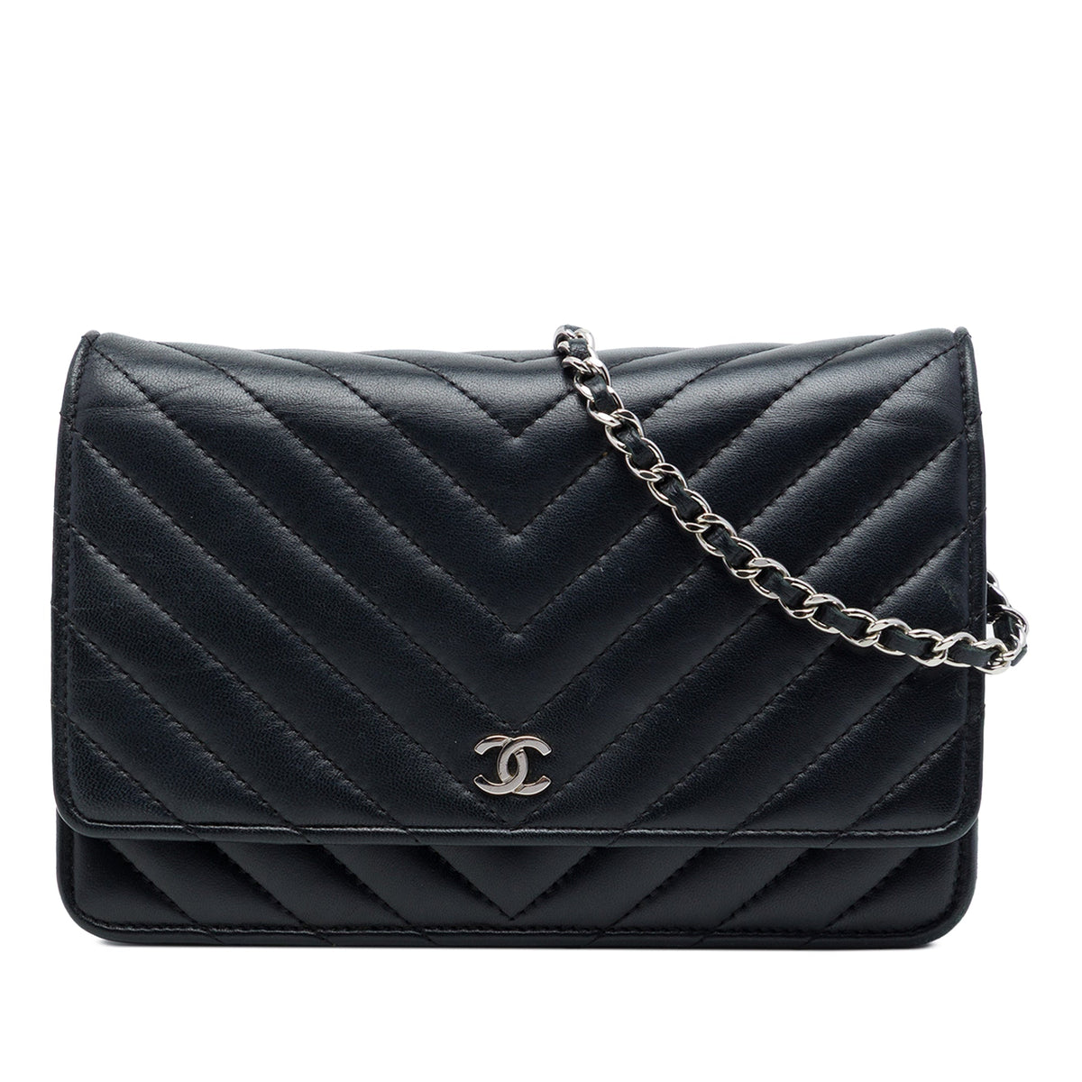 Chanel CC Chevron Lambskin Wallet On Chain — Black