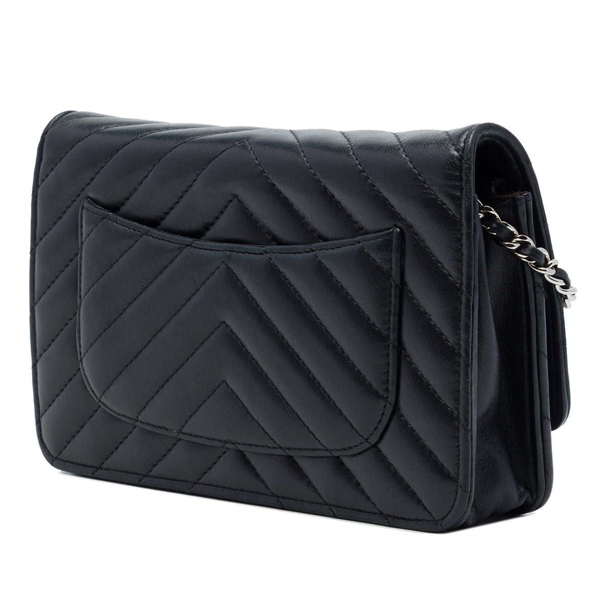 Chanel CC Chevron Lambskin Wallet On Chain — Black