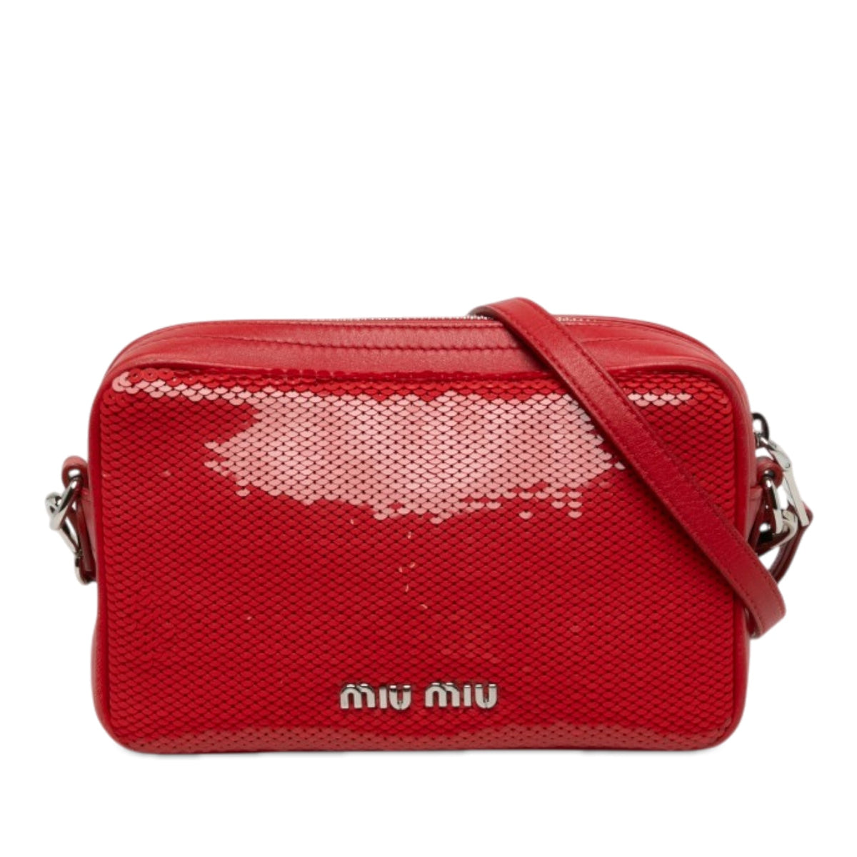 Miu Miu Sequins Paillettes and Calfskin Logo Crossbody — Red