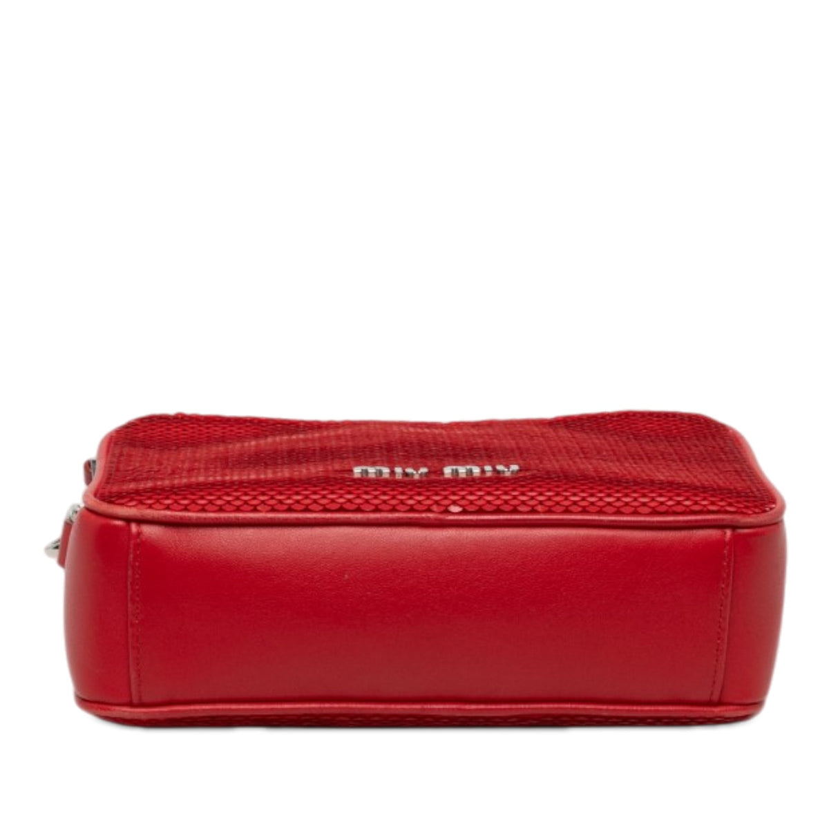 Miu Miu Sequins Paillettes and Calfskin Logo Crossbody — Red