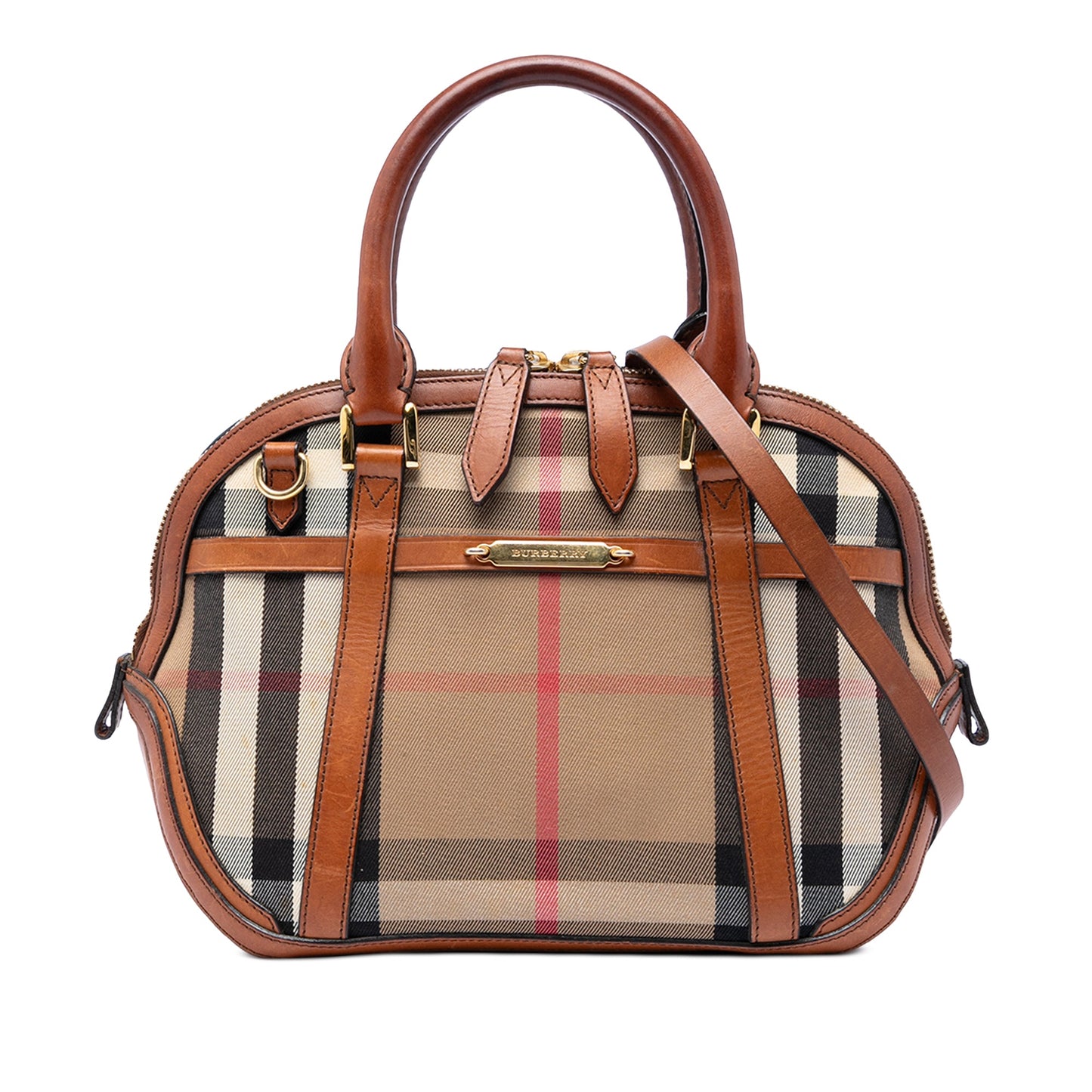 Burberry Small Leather Trimmed House Check Canvas Bridle Orchard Satchel