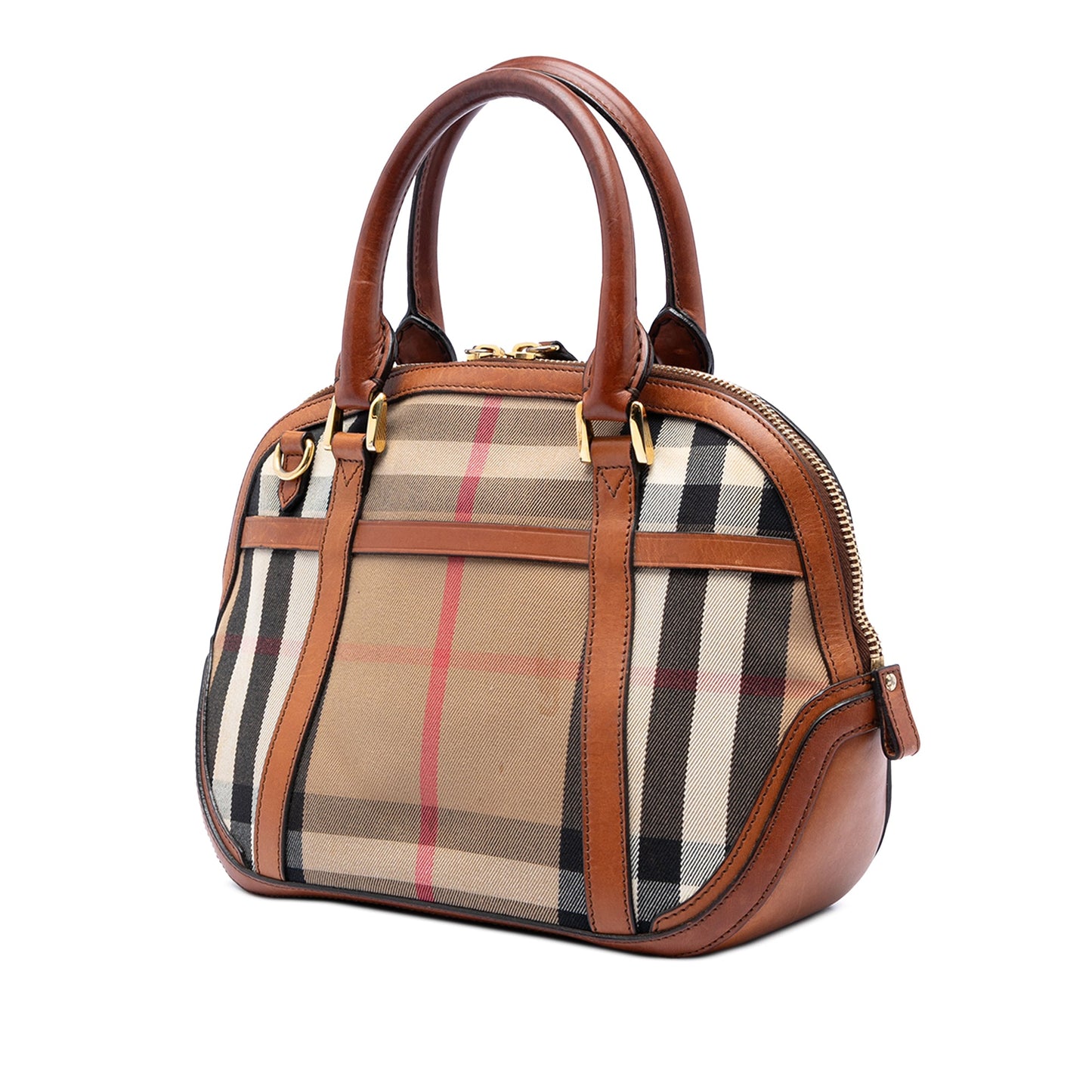 Burberry Small Leather Trimmed House Check Canvas Bridle Orchard Satchel