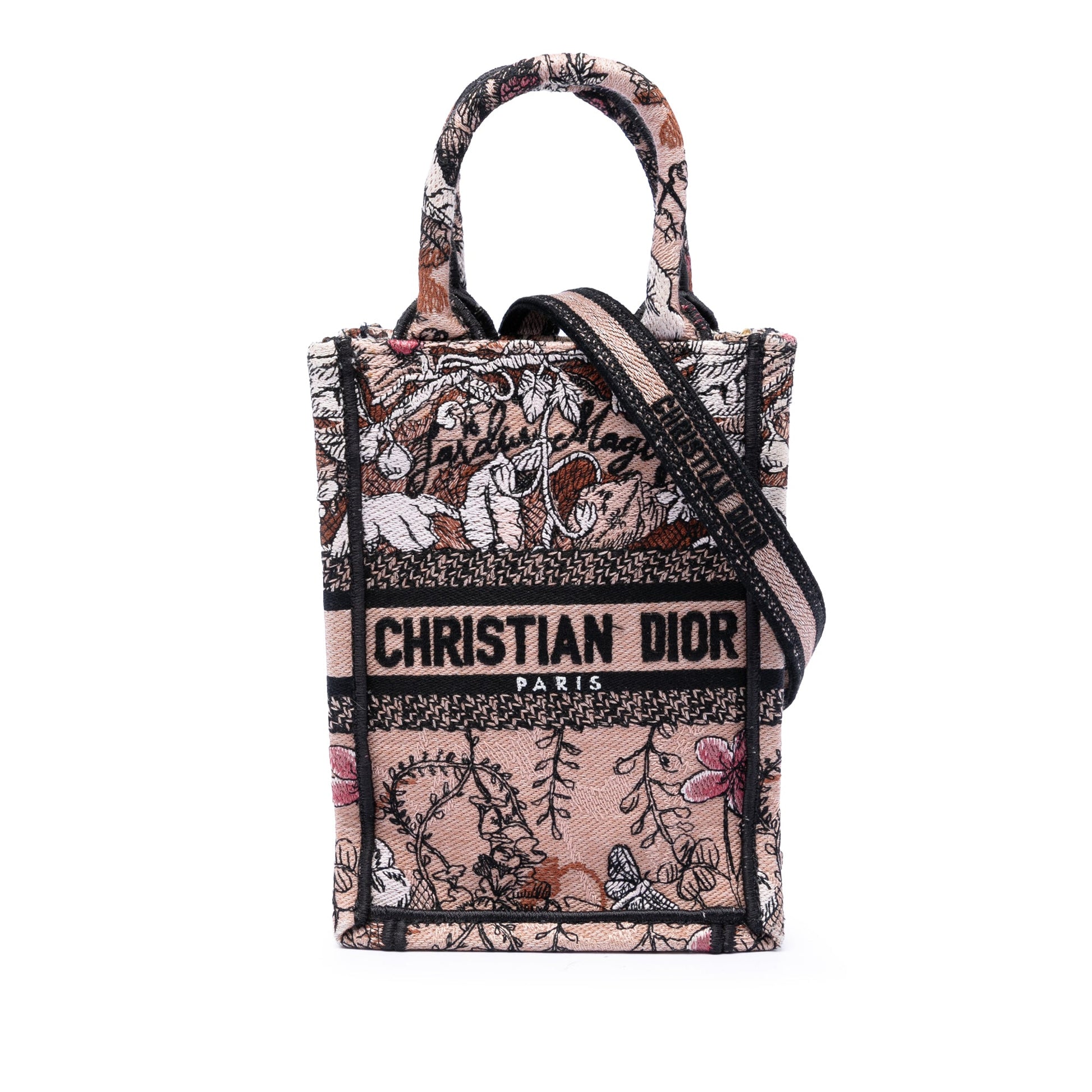 Dior Mini Embroidered Canvas Jardin Magique Vertical Book Tote