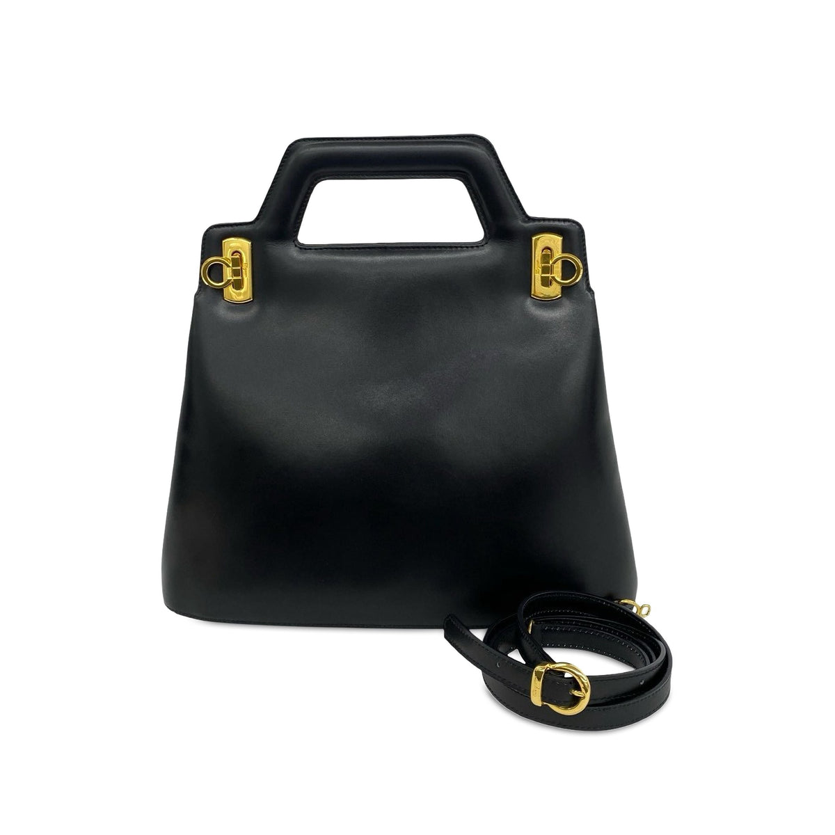 Ferragamo Brushed Calfskin Gancini Satchel — Black