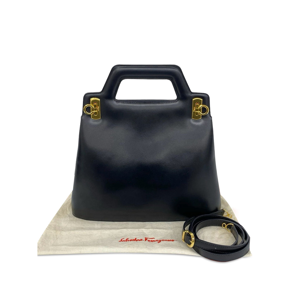 Ferragamo Brushed Calfskin Gancini Satchel — Black