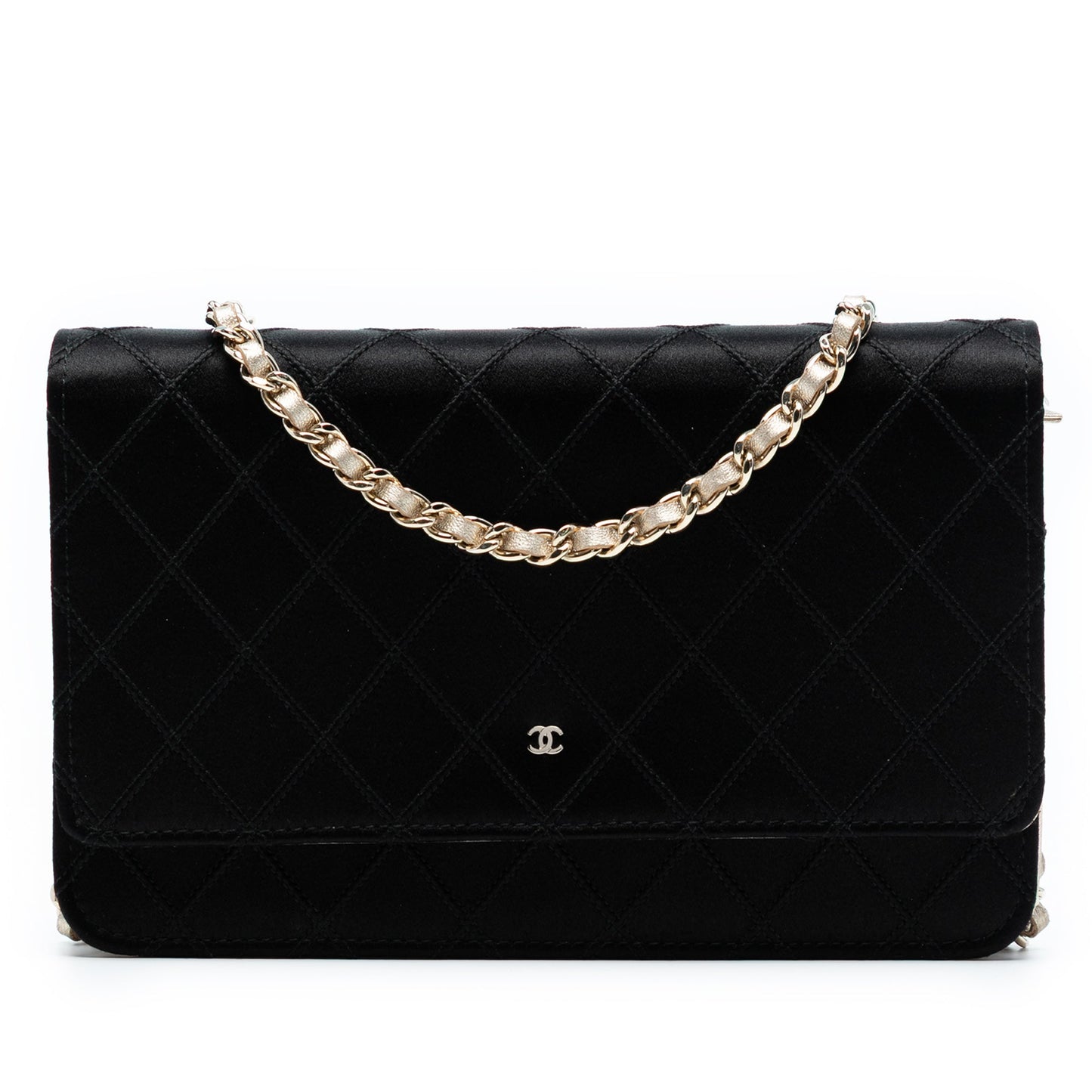 Chanel Bicolor Satin Diamond Stitch Wallet On Chain