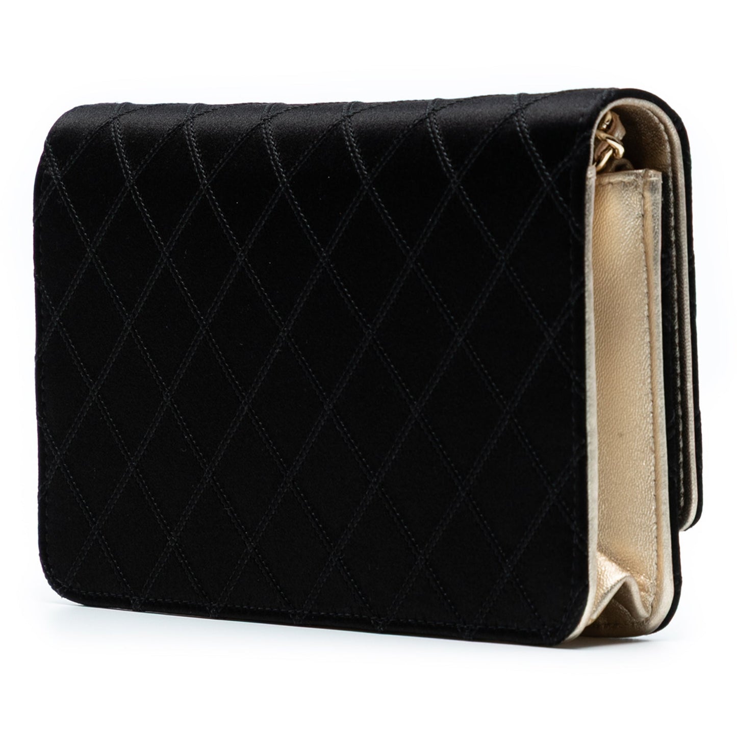 Chanel Bicolor Satin Diamond Stitch Wallet On Chain