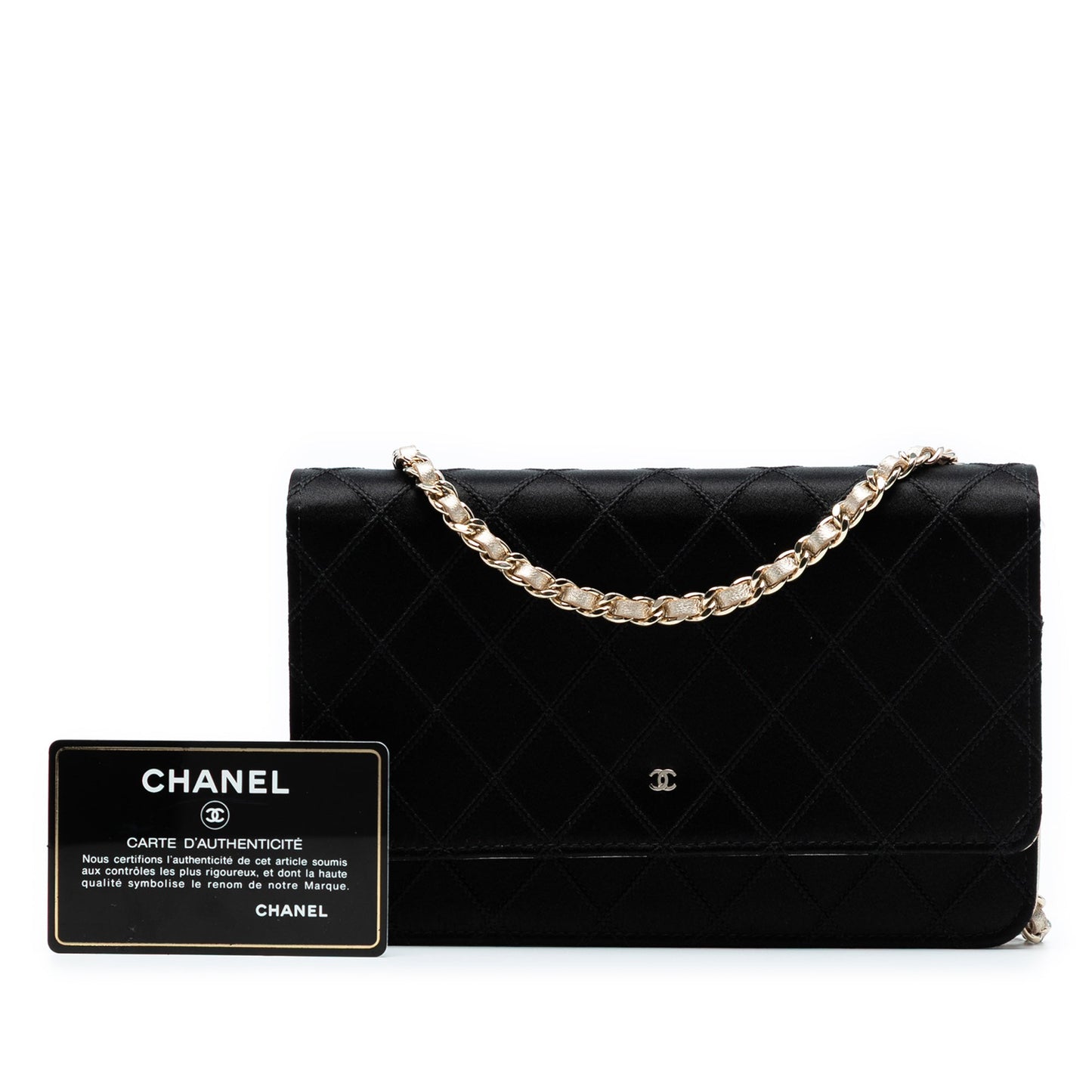 Chanel Bicolor Satin Diamond Stitch Wallet On Chain