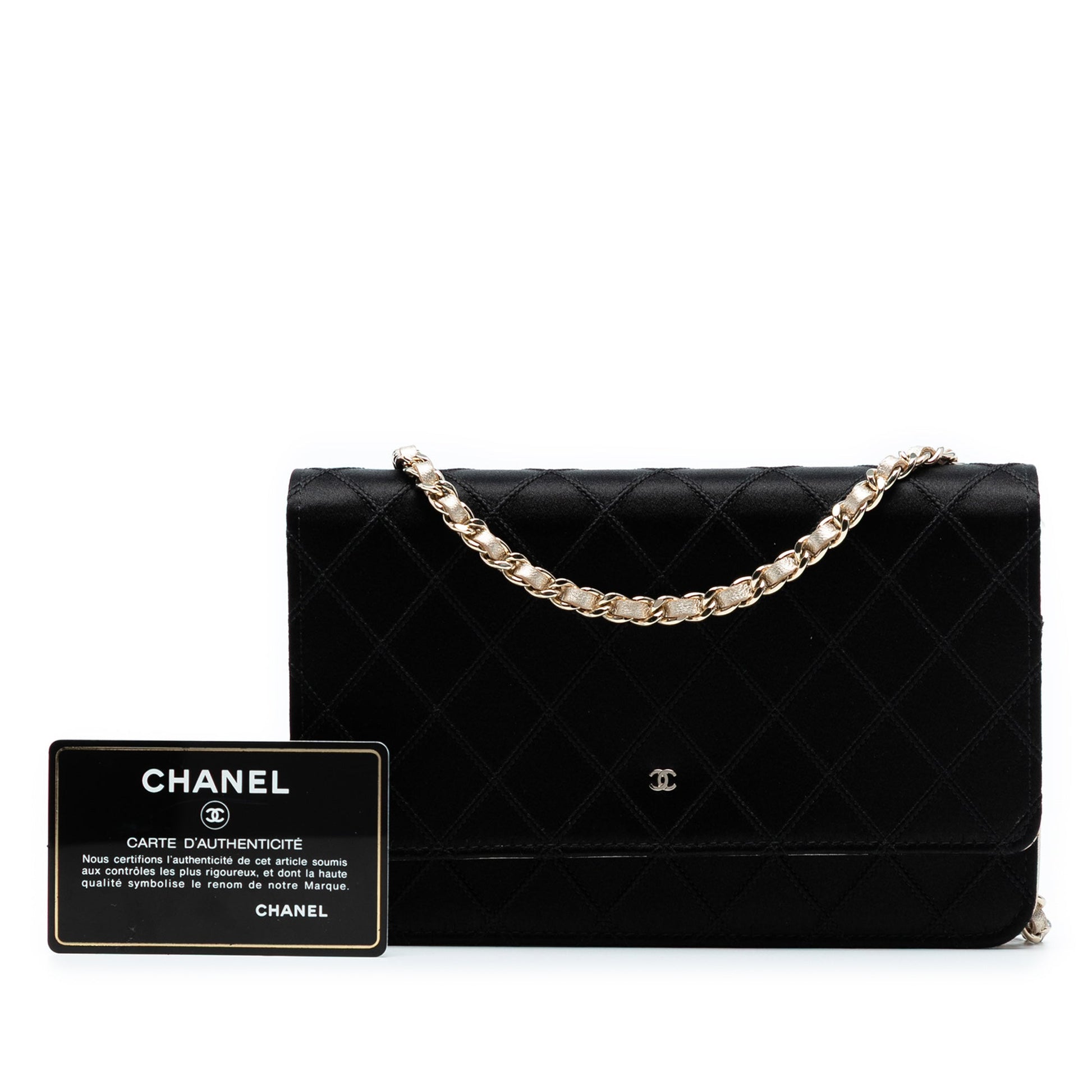Chanel Bicolor Satin Diamond Stitch Wallet On Chain