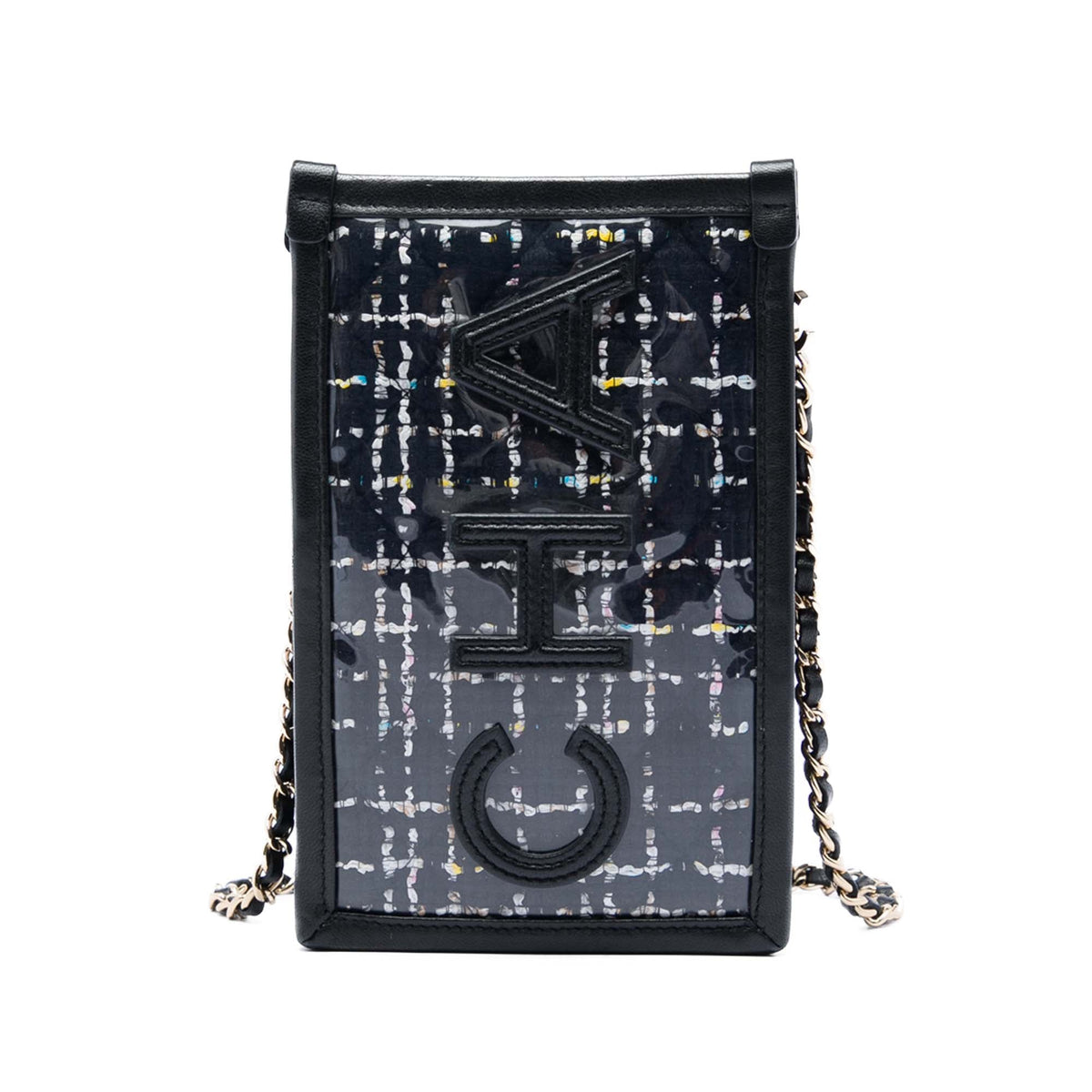 Chanel Tweed and PVC Phone Pouch with Chain