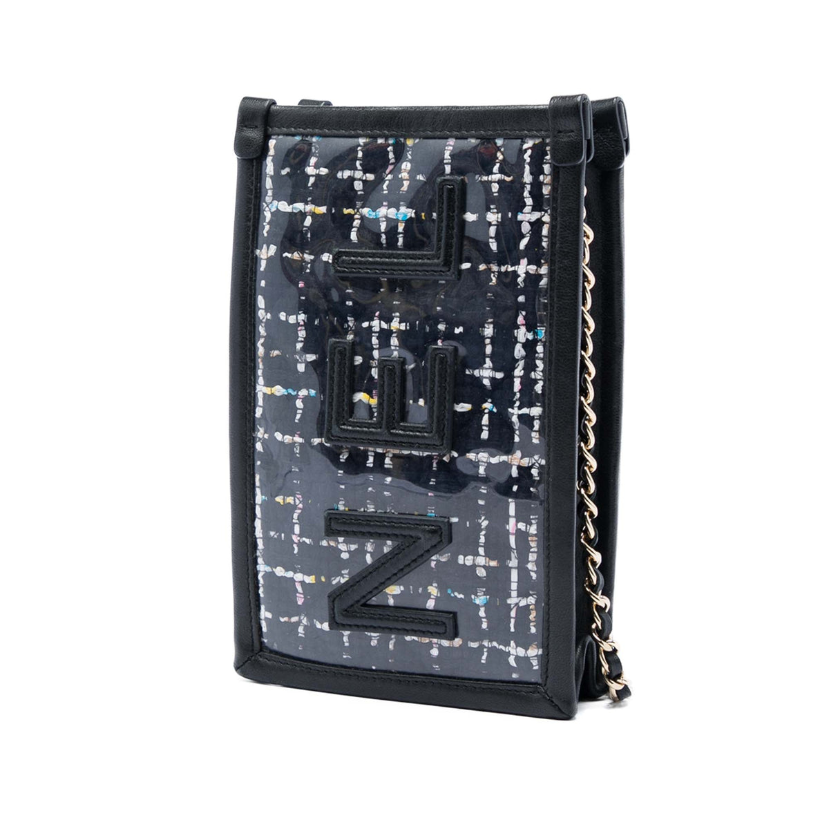 Chanel Tweed and PVC Phone Pouch with Chain