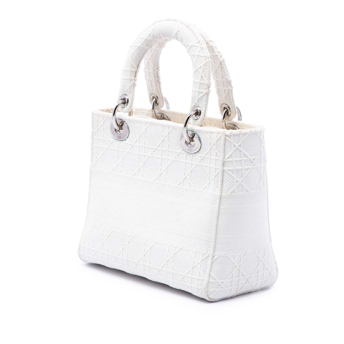 Dior Medium Embroidered Canvas Cannage Lady D Lite — White