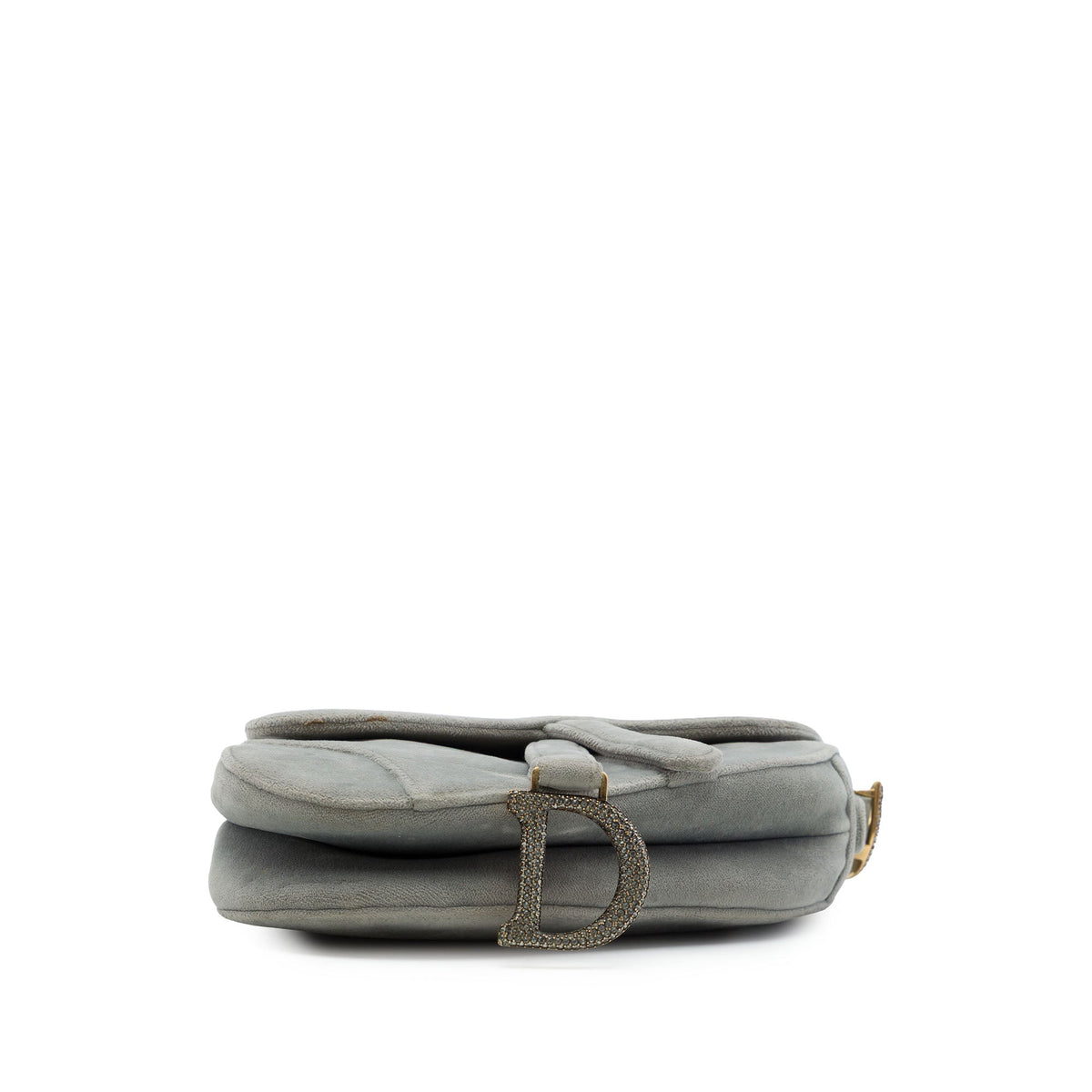 Dior Mini Velvet Crystal Embellished Hardware Saddle Bag — Gray