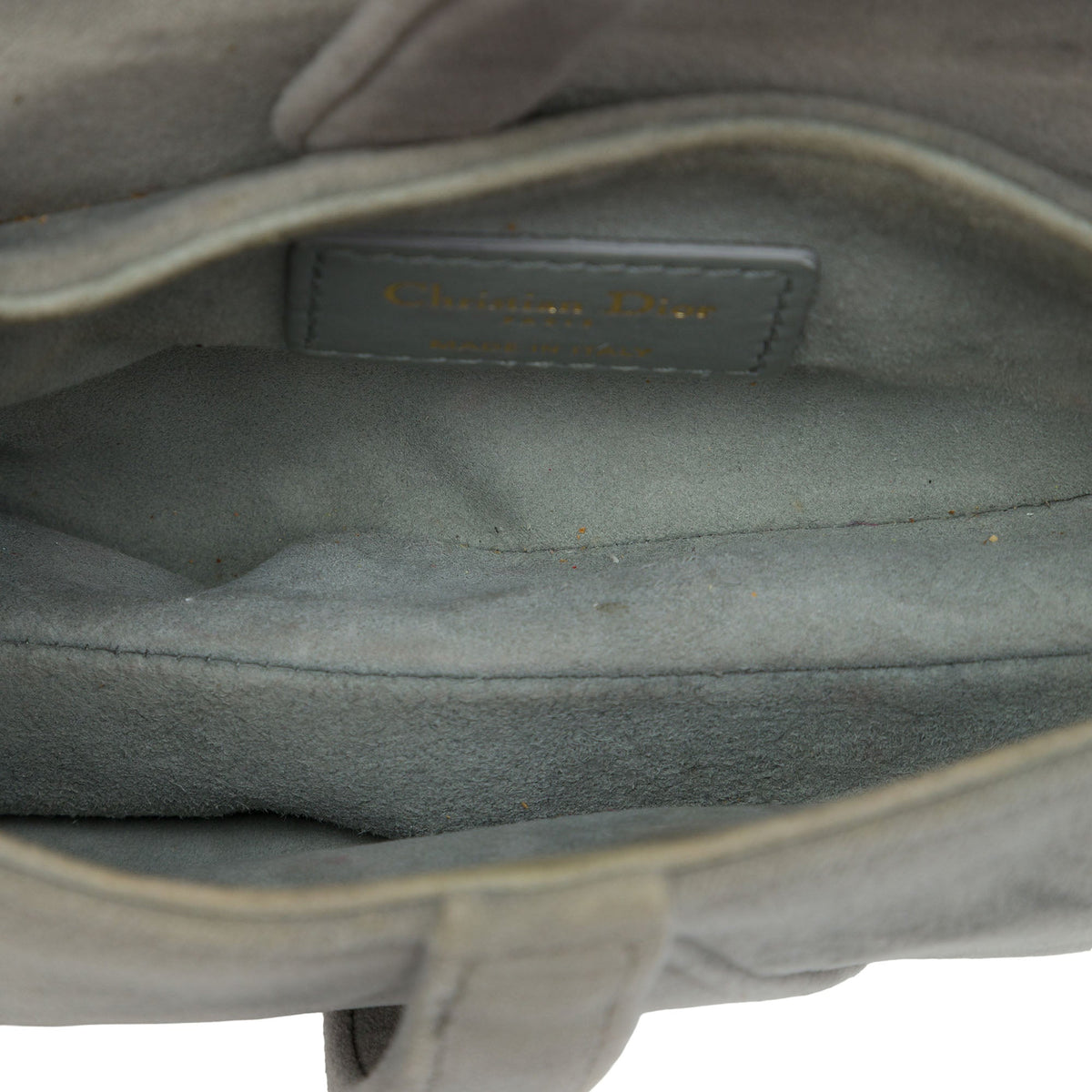 Dior Mini Velvet Crystal Embellished Hardware Saddle Bag — Gray