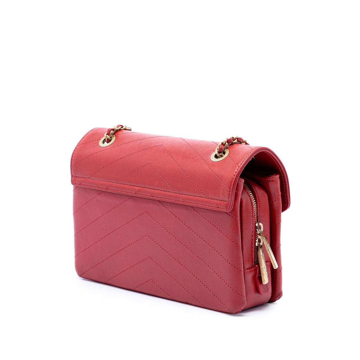 Chanel Small Chevron Lambskin Stitched Envelope Flap — Red