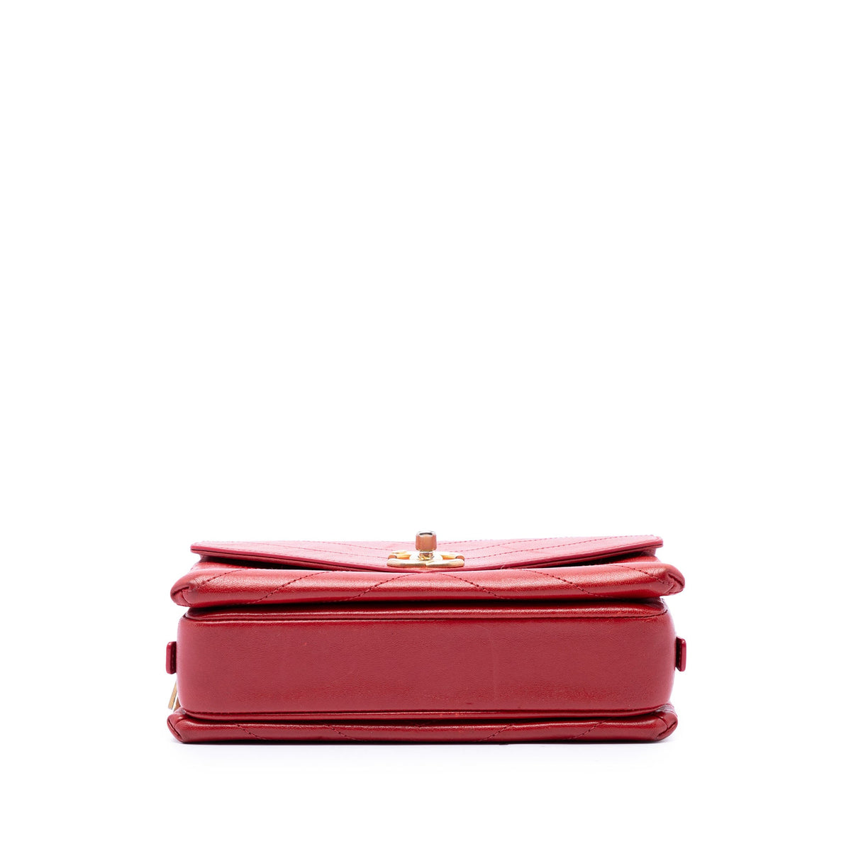 Chanel Small Chevron Lambskin Stitched Envelope Flap — Red
