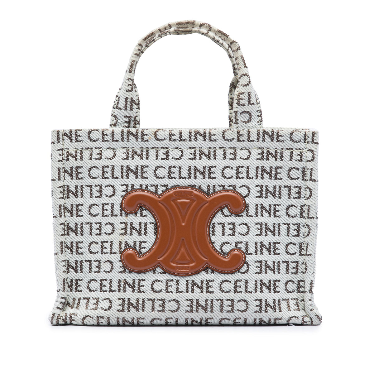 Celine Small All Over Logo Print Canvas Cuir Triomphe Cabas Thais Satchel