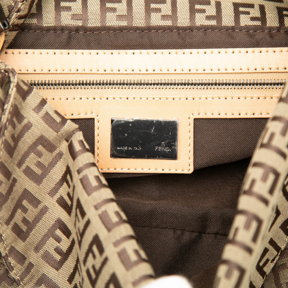 Fendi Zucchino Canvas Double Flap Shoulder Bag