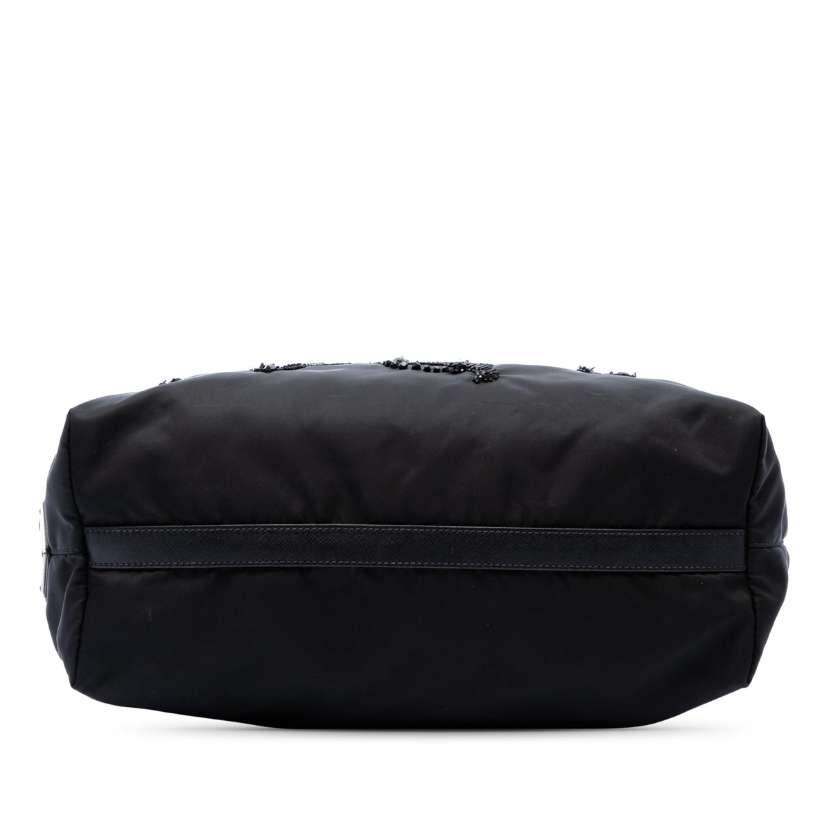 Prada Beaded Tessuto Floral Applique Convertible Tote — Black