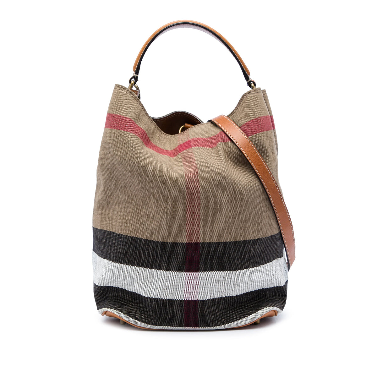 Burberry Medium Mega Check Canvas Ashby Bucket Bag — Brown