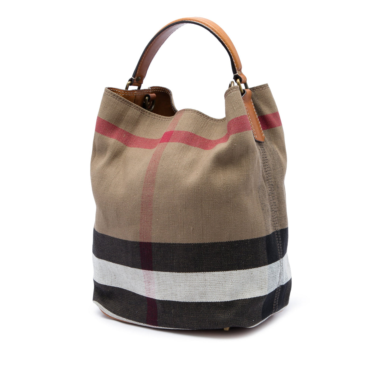 Burberry Medium Mega Check Canvas Ashby Bucket Bag — Brown