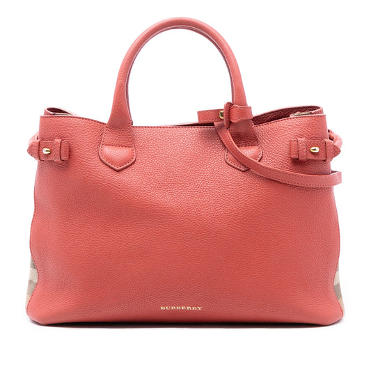 Burberry Medium Leather and House Check Canvas Banner Satchel