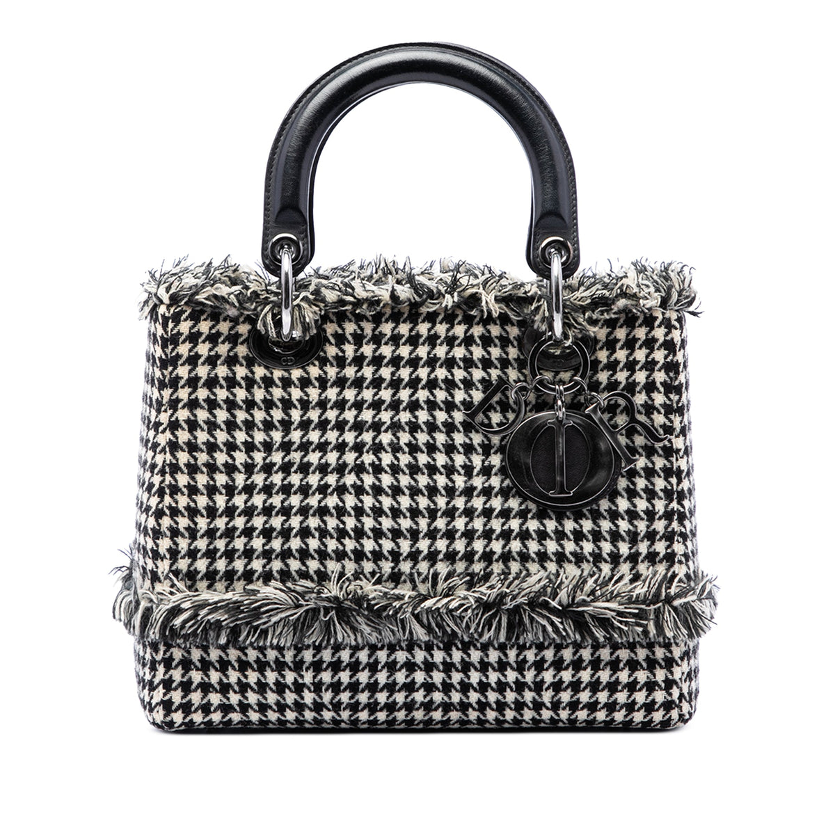 Dior Medium Tweed Fringe Houndstooth Lady Dior — Black
