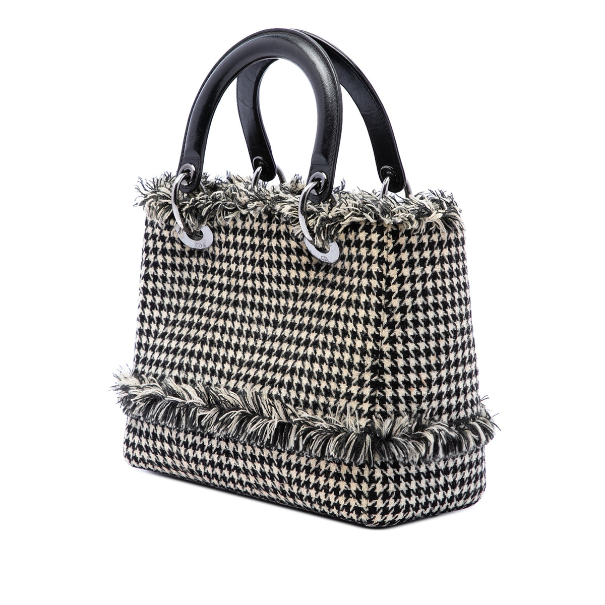 Dior Medium Tweed Fringe Houndstooth Lady Dior — Black