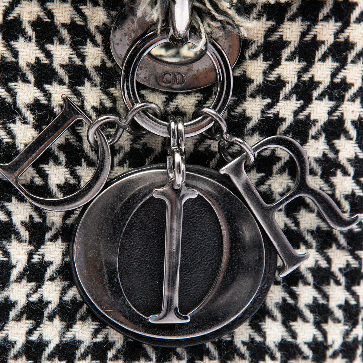 Dior Medium Tweed Fringe Houndstooth Lady Dior — Black