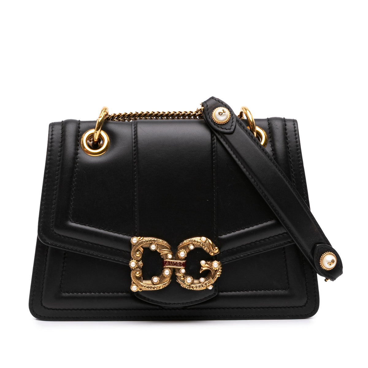 Dolce & Gabbana Calfskin DG Amore Crossbody — Black