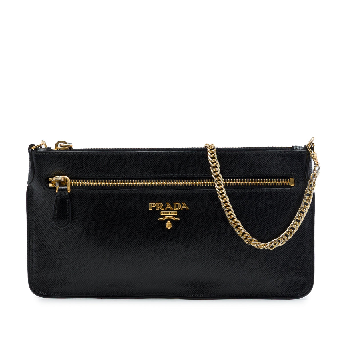 Prada Saffiano Lux Top Zip Crossbody — Black