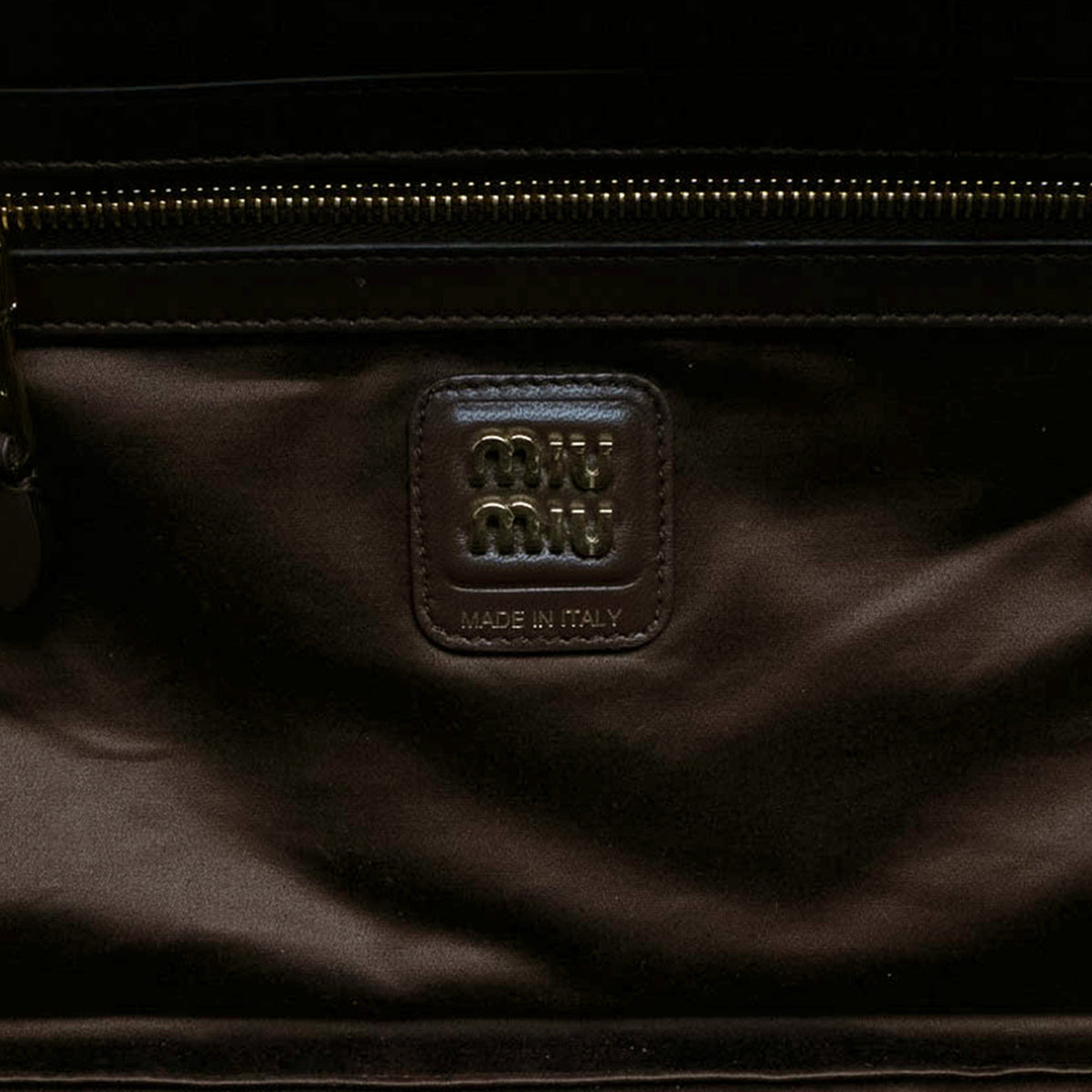 Miu Miu Large Naplak Patent Logo Beau Handbag — Brown