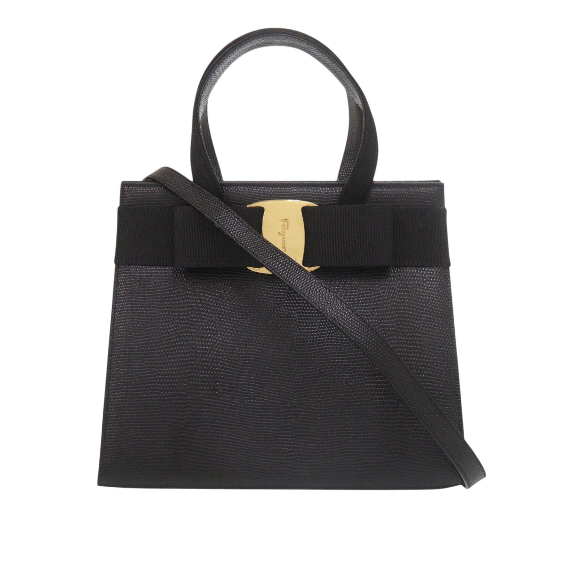 Ferragamo Lizard Embossed Leather Vara Bow Satchel
