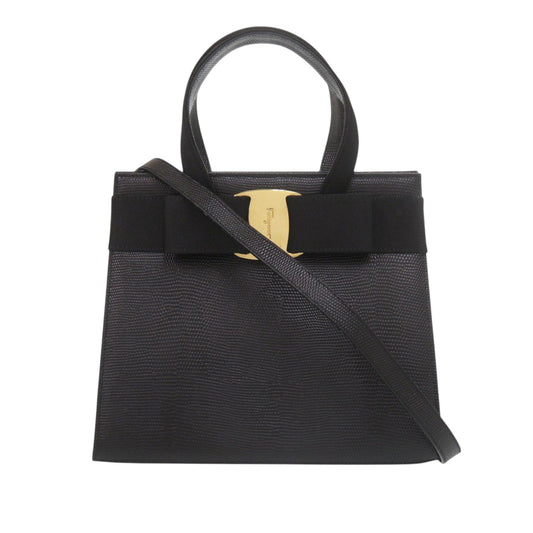 Ferragamo Lizard Embossed Leather Vara Bow Satchel