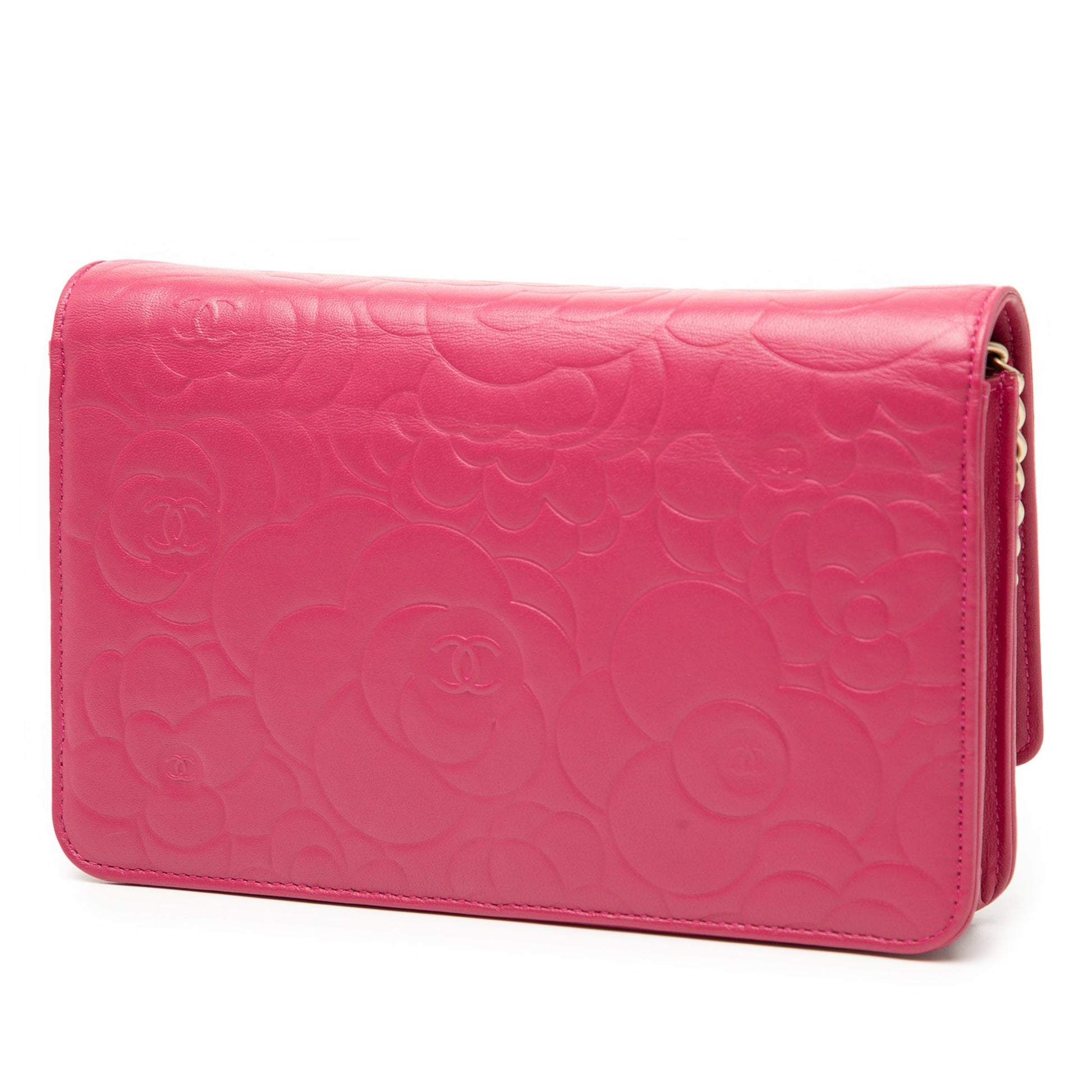 Chanel CC Embossed Lambskin Camellia Wallet On Chain