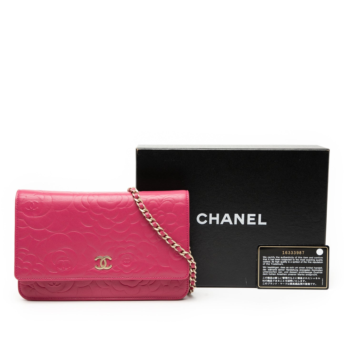 Chanel CC Embossed Lambskin Camellia Wallet On Chain